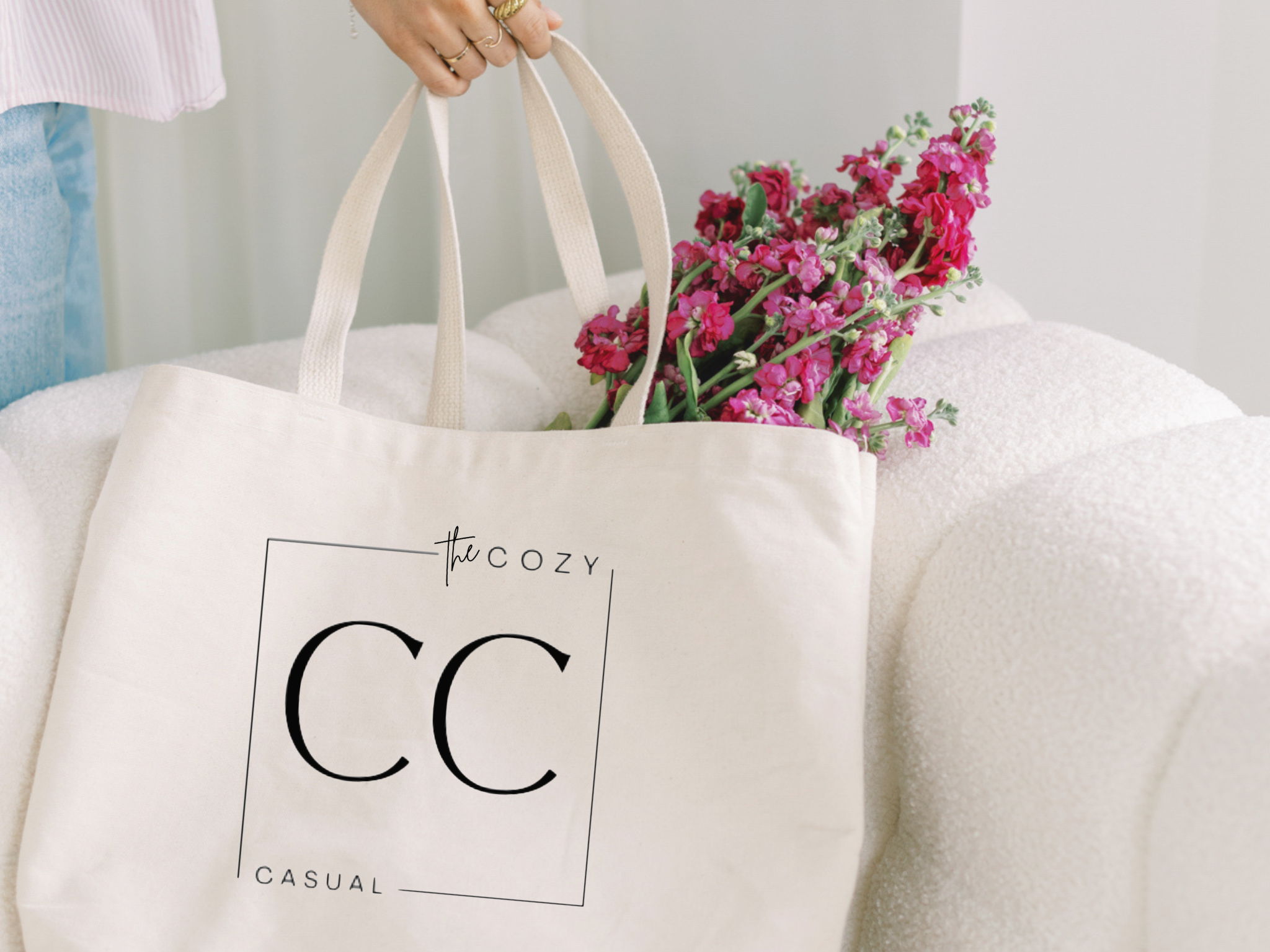 The Cozy Casual logo canvas tote bag for the cozy market