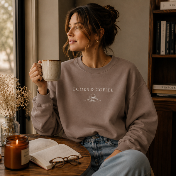 Books & Coffee Lightweight Crewneck Sweatshirt